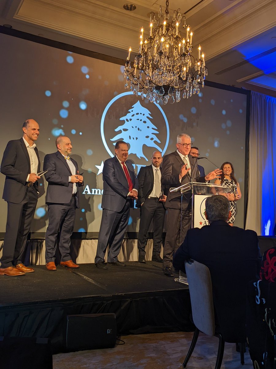 On the stage are a group of Lebanese Americans - who also all happened to be part of developing the <a href="/moderna_tx/">Moderna</a> #COVID19 vaccine. 

Another fine example of the impact immigrants have on our country. #welcoming <a href="/ATFLebanon/">American Task Force on Lebanon</a>