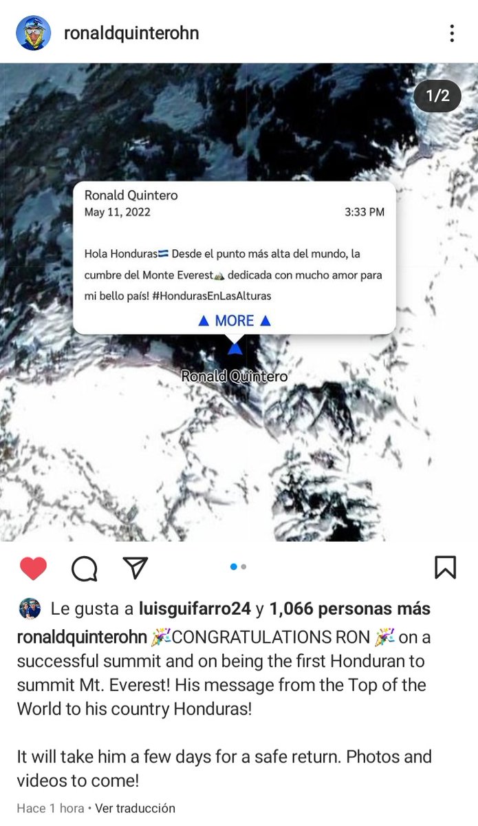 raulpazjr's tweet photo. RONALD QUINTERO
¡Mi brother, has logrado tu sueño!
Hoy 11 de Mayo del 2022 ha escrito con letras doradas su nombre en la historia de #Honduras al ser el primer #hondureño en llegar a la cima del monte más alto del mundo. El #Everest 💯👍👏👏👏
#RonaldQuintero #OrgulloCatracho https://t.co/dFQHzgoz6Y