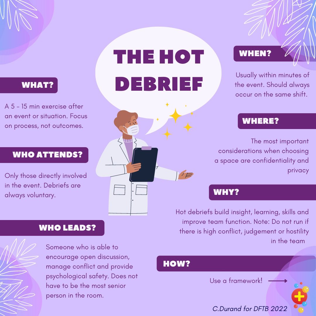 A hot debrief can be a good place to start. This is a short exercise that occurs in the immediate aftermath of an incident.