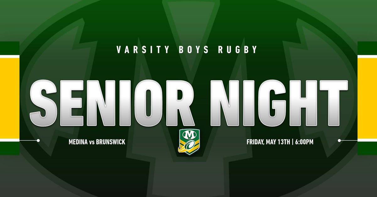 🏉SENIOR NIGHT🏉

Join us at Ken Dukes Stadium on Friday, May 13th for Boys Rugby Senior Night. 

Varsity Boys take on Brunswick in the regular season finale. Kick-off is at 6:00pm. 

<a href="/mhsbeesswarm/">MEDINA SWARM</a> <a href="/mhs_swarm/">MHS SWARM</a> <a href="/medinaathletics/">Medina Athletics</a> <a href="/MCScomm1/">MCS Communications</a> <a href="/MedinaBoosters/">MedinaBoosters</a>