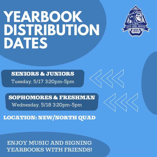 YEARBOOK DISTRIBUTION INFO! Bring your IDs! <a href="/AltaLomaHigh/">Principal</a> <a href="/ALHS_PTSA/">Alta Loma High PTSA</a> <a href="/alhsdance/">✰ ALHS dance ✰</a> <a href="/ALHS_ASB/">ALHS ASB</a> @AlhsDrama <a href="/alhsren/">Renaissance</a>