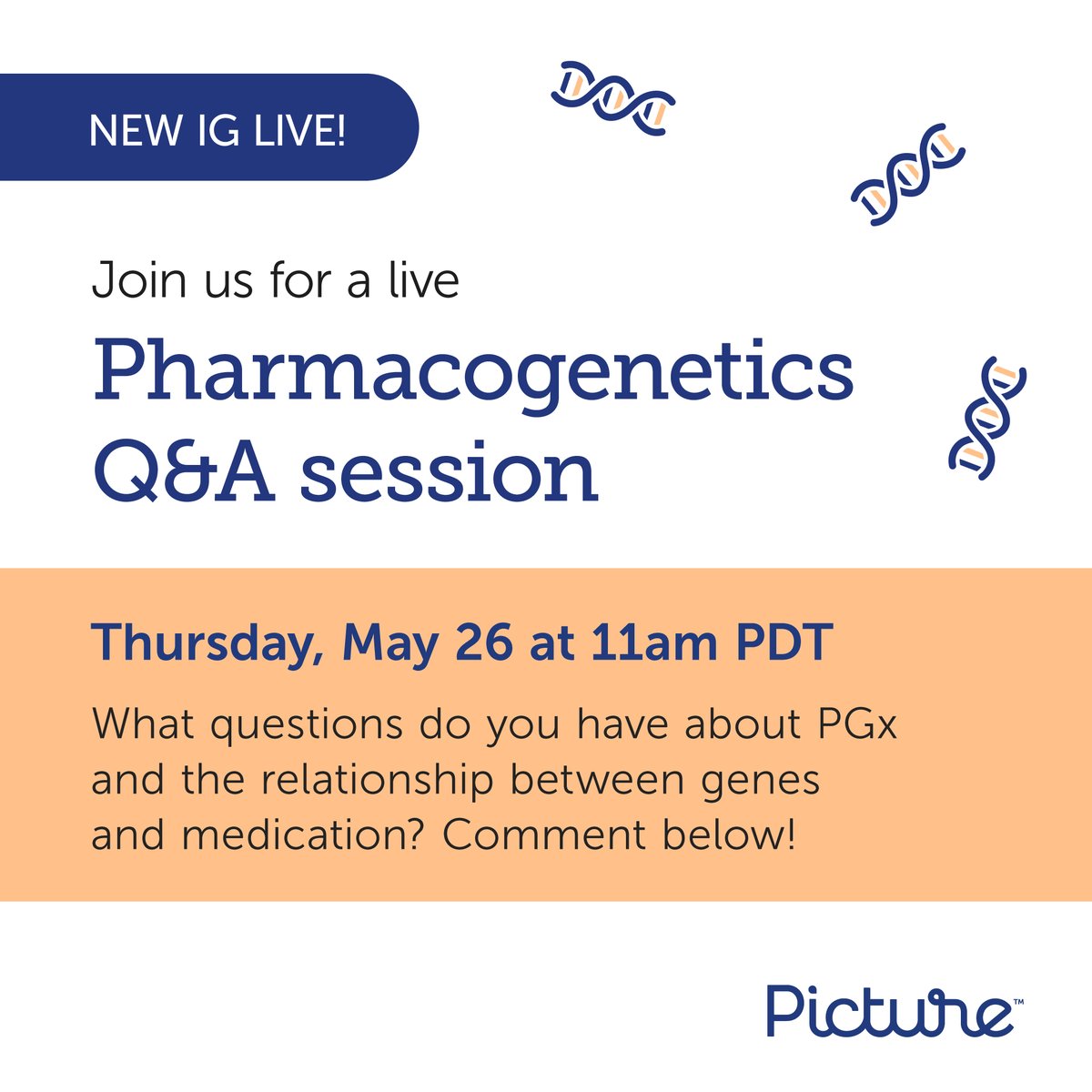 PictureGenetics's tweet photo. We're hosting another #IGLive! This month’s topic: #Pharmacogenetics 💊
Also called #PGx, pharmacogenetics is an exciting branch of #PrecisionMedicine allowing doctors to tailor your #medication to what works best for your body (and also reduce your risk of adverse drug effects.) https://t.co/IXzP6JzZBC