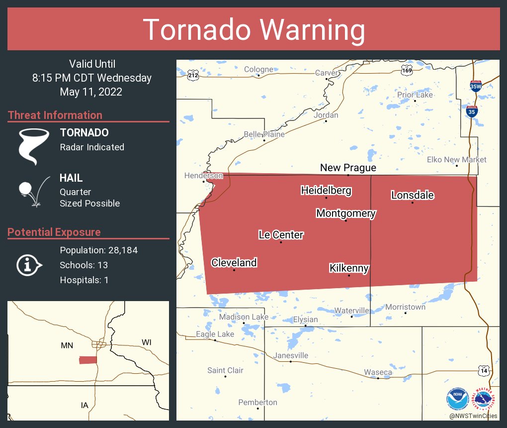 NWS Tornado on Twitter "Tornado Warning including New Prague MN, Le