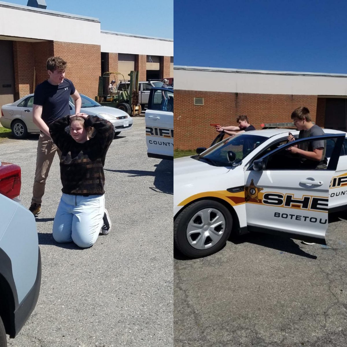 Criminal Justice 2 students learning high risk traffic stop techniques. Thank you to the <a href="/BoCoSheriff/">Botetourt County Sheriff</a> for teaching our students! #ctebtec #criminaljustice #handsonlearning #skills #experience