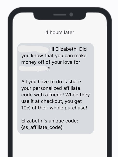 Use klaviyo and SMS for that.As far as I know, I think this is only able to be done on  @PostscriptIOThey integrate with  @_socialsnowball so you can use a delivered automation with each person’s unique discount code