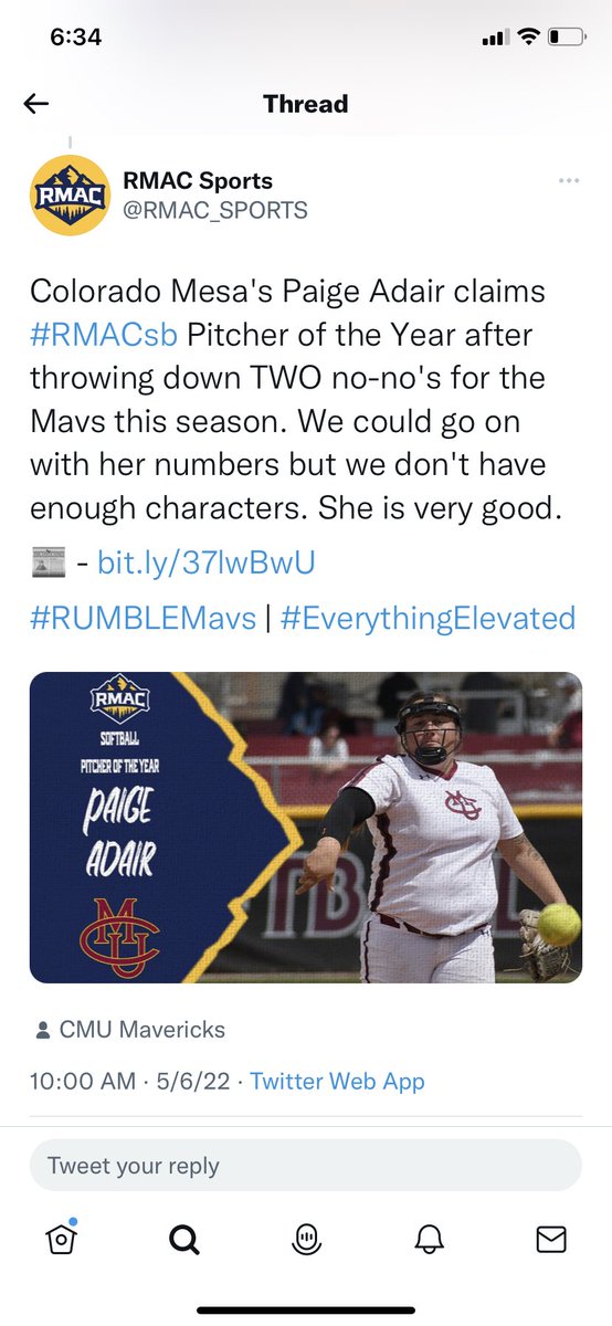 rec117's tweet photo. Super Proud of this badass! ⁦@paigeyadairr⁩ First back to back RMAC POY and First regional POY from the RMAC! What an amazing 17 yr college career you had! Now you can leave so the better ones behind you can play. 😉. Take that catcher with you. #statpadders https://t.co/UGoSDVr27a