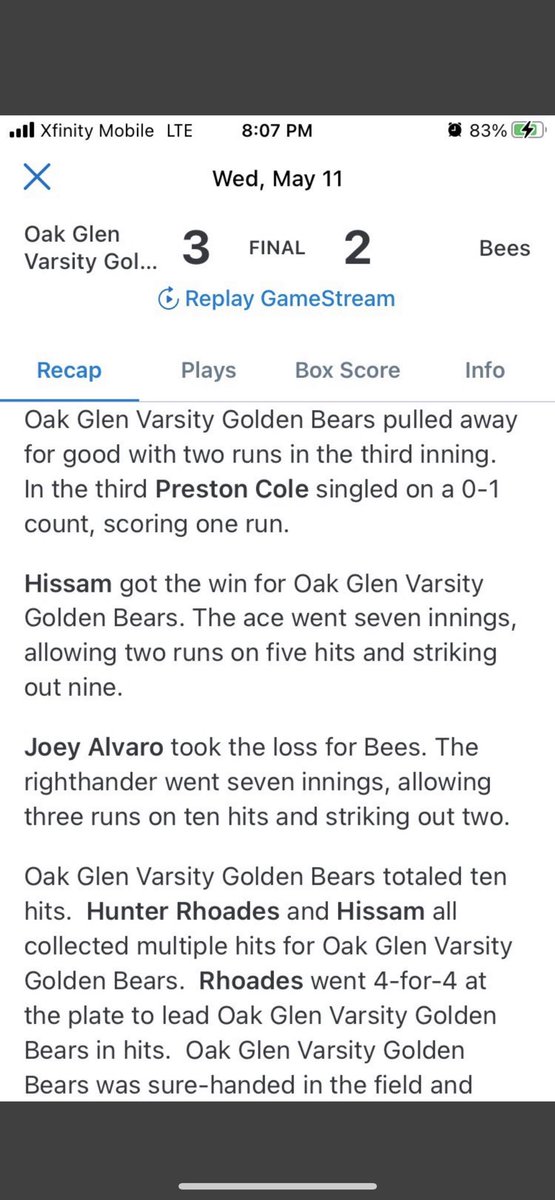 HunterRhoades10's tweet photo. Sectional Playoff Game. Came out on top going 4-4 at the dish. Great night on the bump by @HissamJered @ripbsbl @SHOWCASEBALLER @d1baseball https://t.co/rileWqwwqj