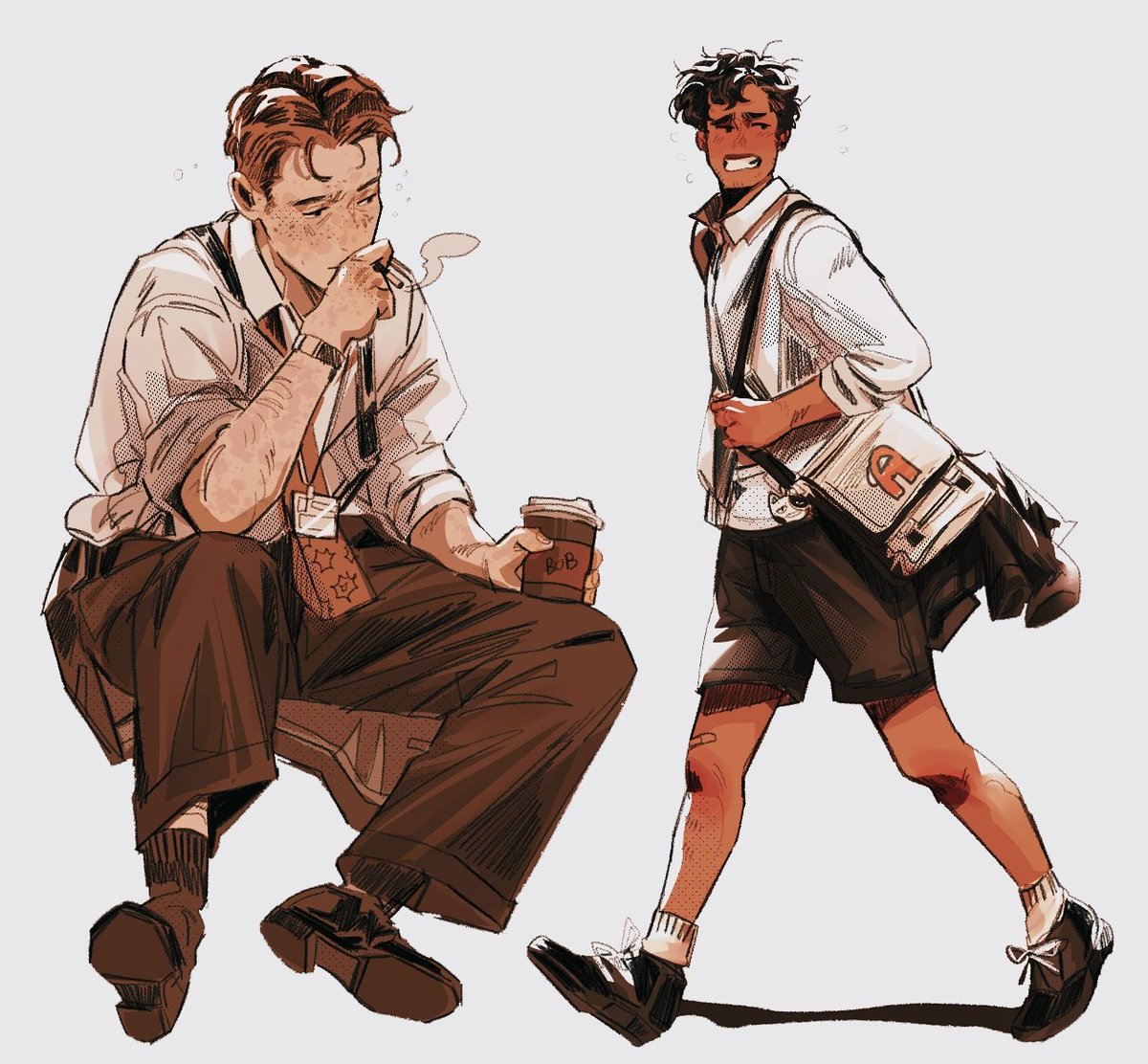 2boys multiple boys male focus cigarette dark skin black hair shorts  illustration images