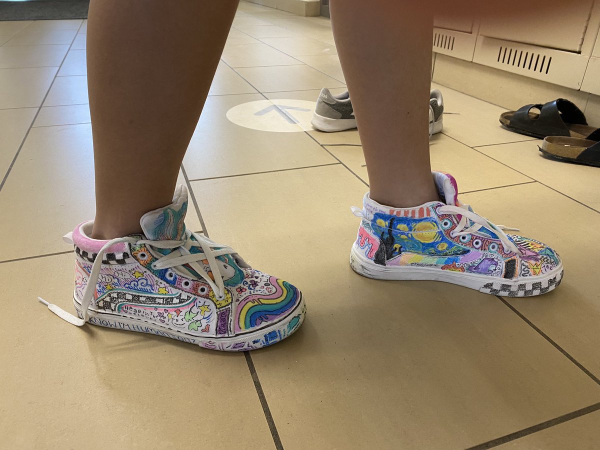 How cool are these? 👟 Olivia D. designed her own sneakers inspired by many famous artworks using paint pens. How many do you recognize? <a href="/TVAelementary/">Tecumseh Vista Elem</a> @artwindsoressex