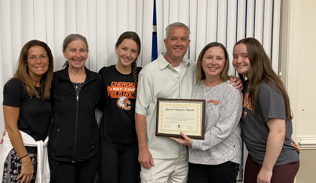 Cherokee_HS's tweet photo. Thank you Jenn Yocum, Cherokeeβs Parent Volunteer of the Year for 2022. #OneTownOneTribe https://t.co/hmmyM0xWDz