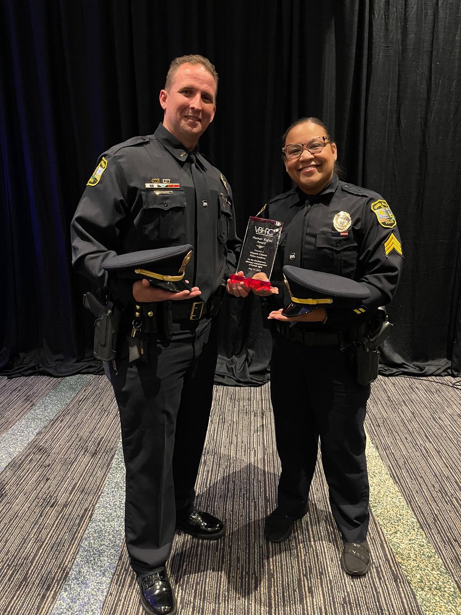 Attended Va Beach Human Rights Commission’s award ceremony tonight &amp; they honored several <a href="/VBPD/">Virginia Beach Police Department</a> members to include 2 of your #FourthPrecinct supervisors Sgt Cynthia Santiago and Lt James Gordon for their work to make our community a better place to live. #NotAllHerosWearCapes!