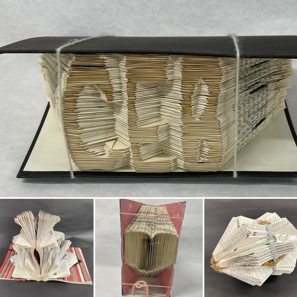 NRiceHMSart's tweet photo. Check out these up-cycled book sculptures from 7th and 8th grade students! #hmsart https://t.co/GUSNy4M2FS
