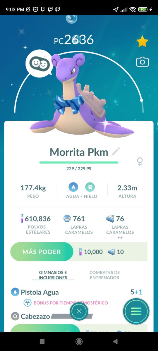 Panda_Yamamoto's tweet photo. Y salio el shiny y 98%, así que a 40 y de compañero de una @MorritaPokemon #MorriLapras #LaprasRaid #LaprasCostume https://t.co/KrfJuEnBNT
