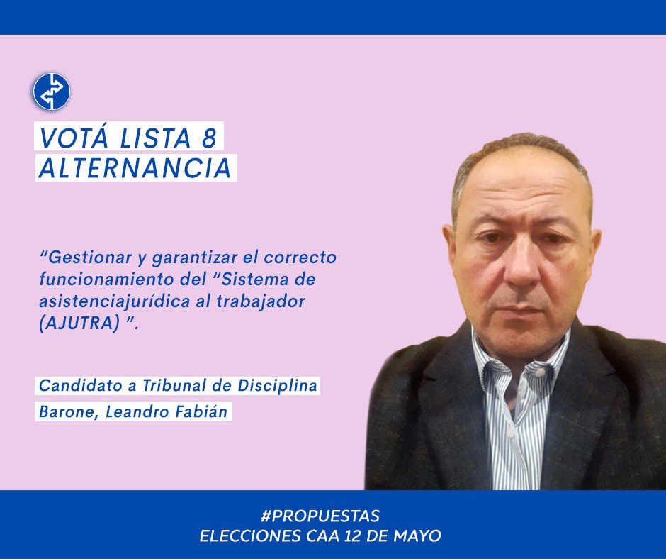 L8Alternancia's tweet photo. Candidato Sup. a Tribunal de Disciplina
👉 BARONE Leonardo Fabián
🗳Lista 8 Alternancia #Lista8alternancia #caa2022 #propuestas https://t.co/X3WSSoIefA