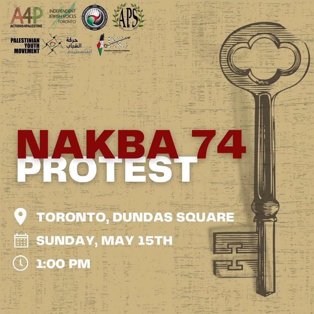 This Sunday May 15 at 1:00 PM join TAPS as we show up in solidarity with <a href="/palyouthmvmt/">Palestinian Youth Movement</a> and the people of Palestine for #Nakba74 at Yonge &amp; Dundas in Toronto. #FreePalestine
