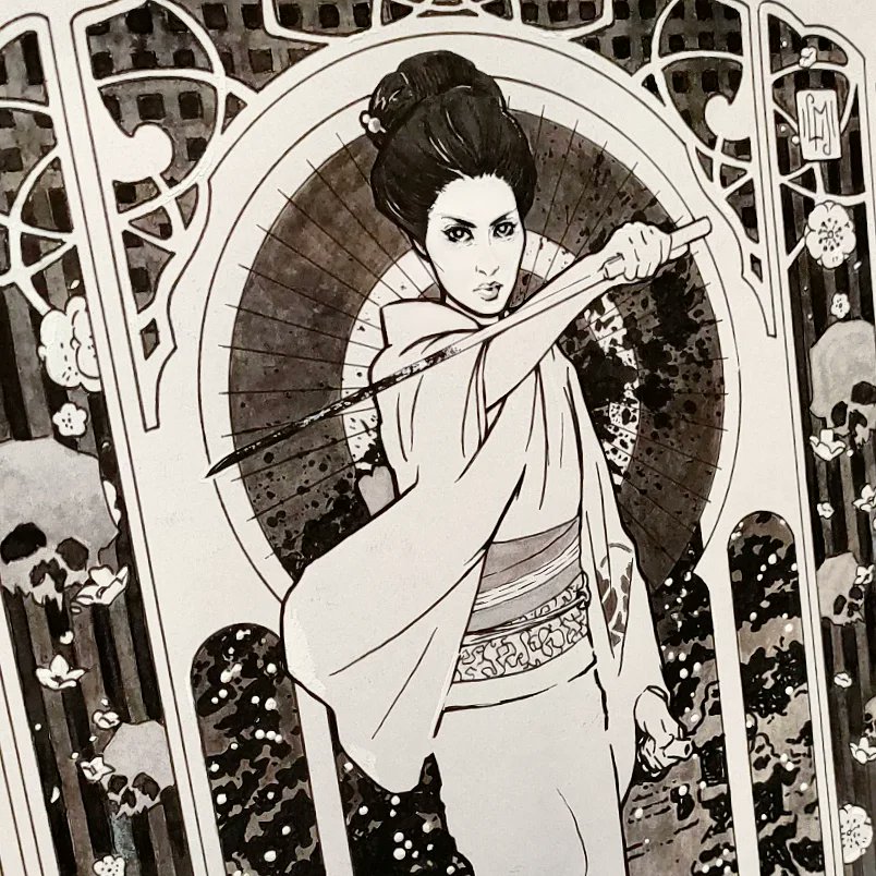 ❄️💀🌸🩸Lady Snowblood commission.
Copic Multiliner pens and ink wash on A3 bristol board.
.
If the client that commissioned this piece sees this - please email me to arrange delivery. I haven't been able to reach you.
.
#ladysnowblood #MeikoKaji