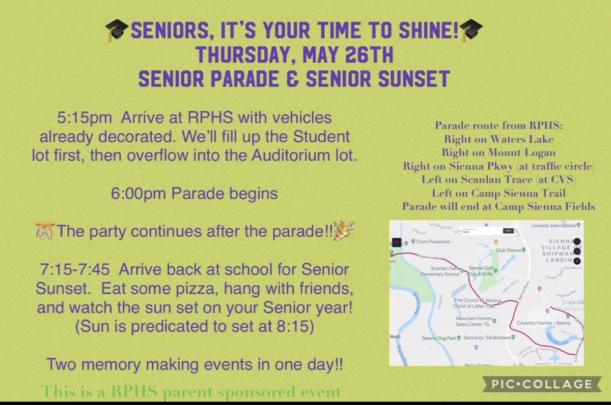 Ridge_Point2022's tweet photo. Please see info below regarding Senior sunset and the parade! https://t.co/mMAy3Au0Sb