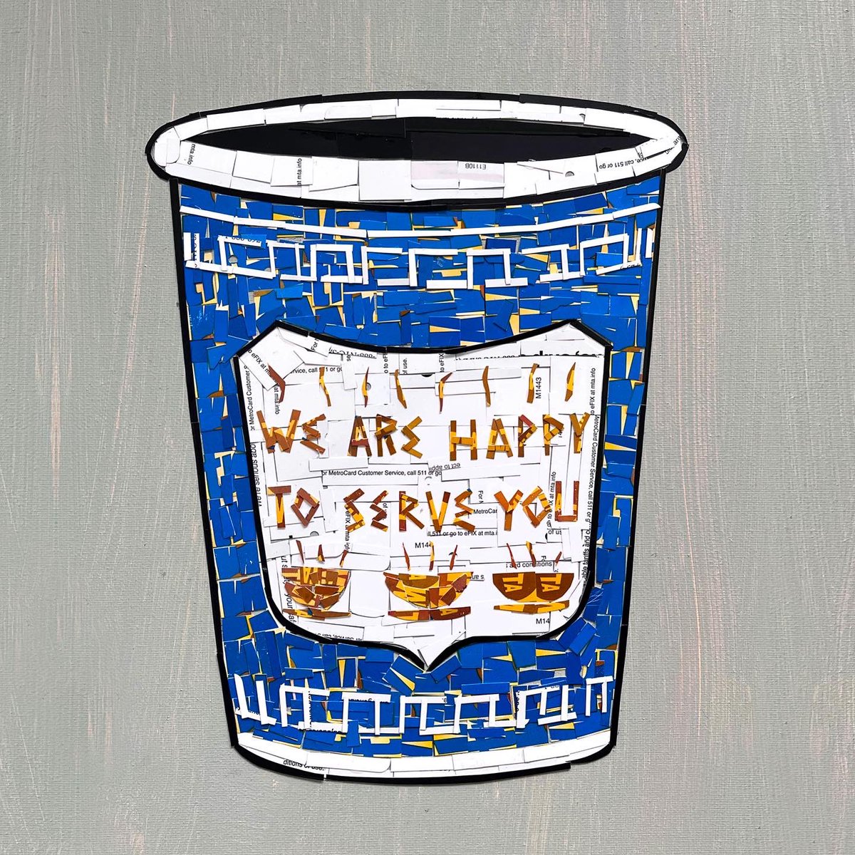 ninaboesch's tweet photo. Coffee anyone?! 
Just finished this 14x11 collage. The background is painted in acrylic… kinda love this style as it makes the MetroCards portion really pop out. 

#imadethis #coffee #coffeelover #nyccoffee #analogcollage #collage #collageart #collageartists https://t.co/QtBOGY0adn