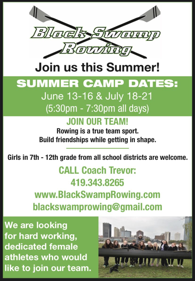 BlackSwampRowin's tweet photo. BSR is so excited to announce the dates for this years summer camp! https://t.co/4ZphXLS2Jz