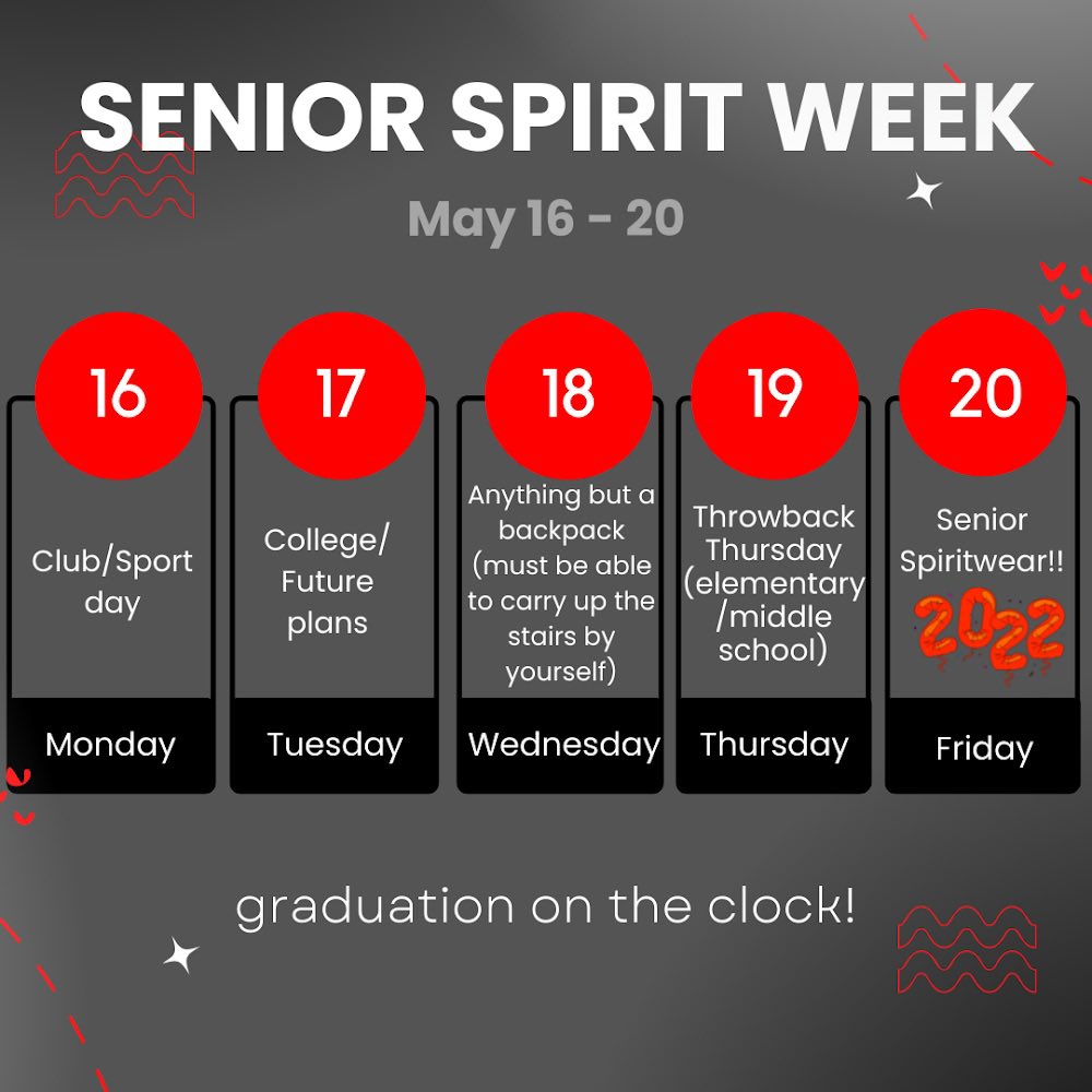 Hey seniors! These are the spirit days for next week :)
