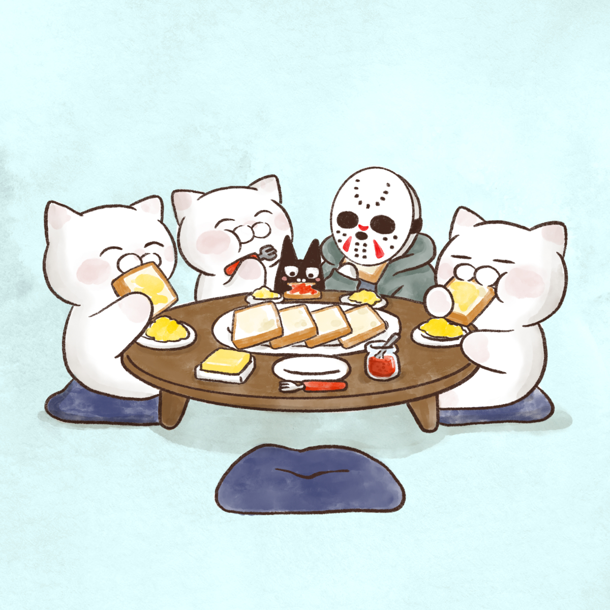food cat eating table mask white cat no humans  illustration images