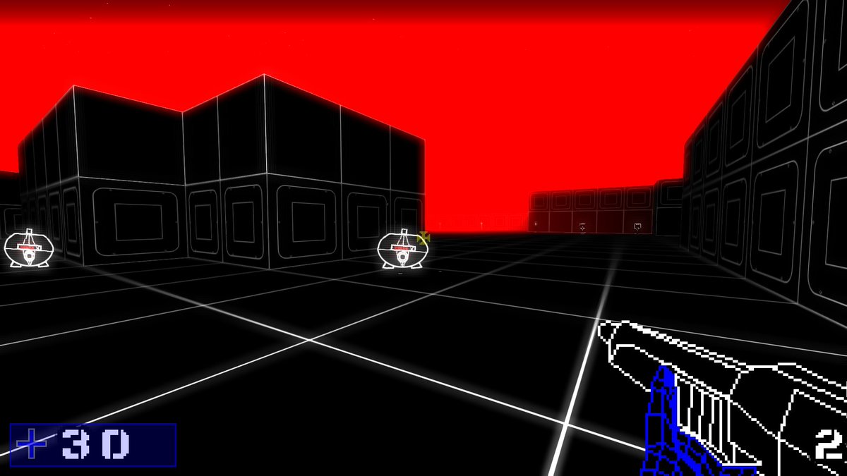 OpExcision's tweet image. okay, last update for about a week. Shotgun is done and in the game and I think it turned out pretty well. Shoots 9 pellets and makes quick work of the drones which before took 9 or 10 hits from the SMG before going down, this takes them down in 2 direct hits up close. #RetroFPS