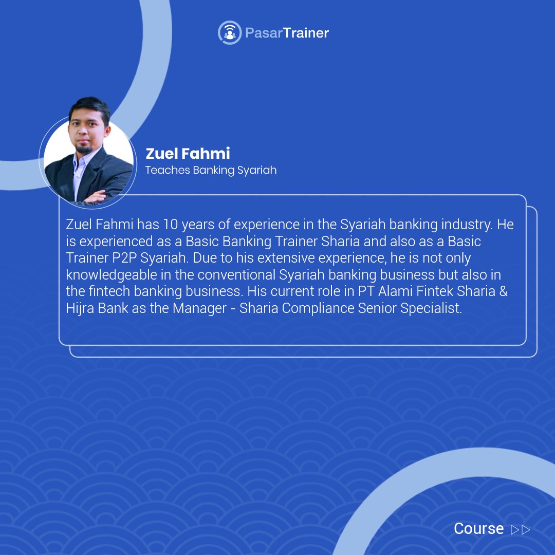 PasarTrainer's tweet image. ✨ Meet our new trainer in Banking Syariah, Zuel Fahmi 👨🏻‍🏫

Find what he teaches at PasarTrainer: bit.ly/PT_zuelfahmi

#pasartrainer #trainerprofile #bankingsyariah #trainingmarketplace #trainingprovider