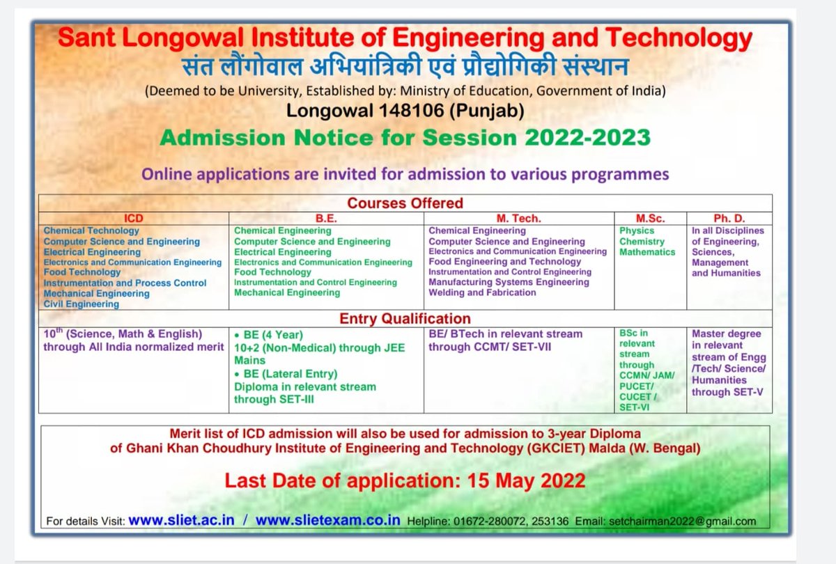officialsliet's tweet photo. Admission open for Session 2022-23 https://t.co/KrgrHYOVZq