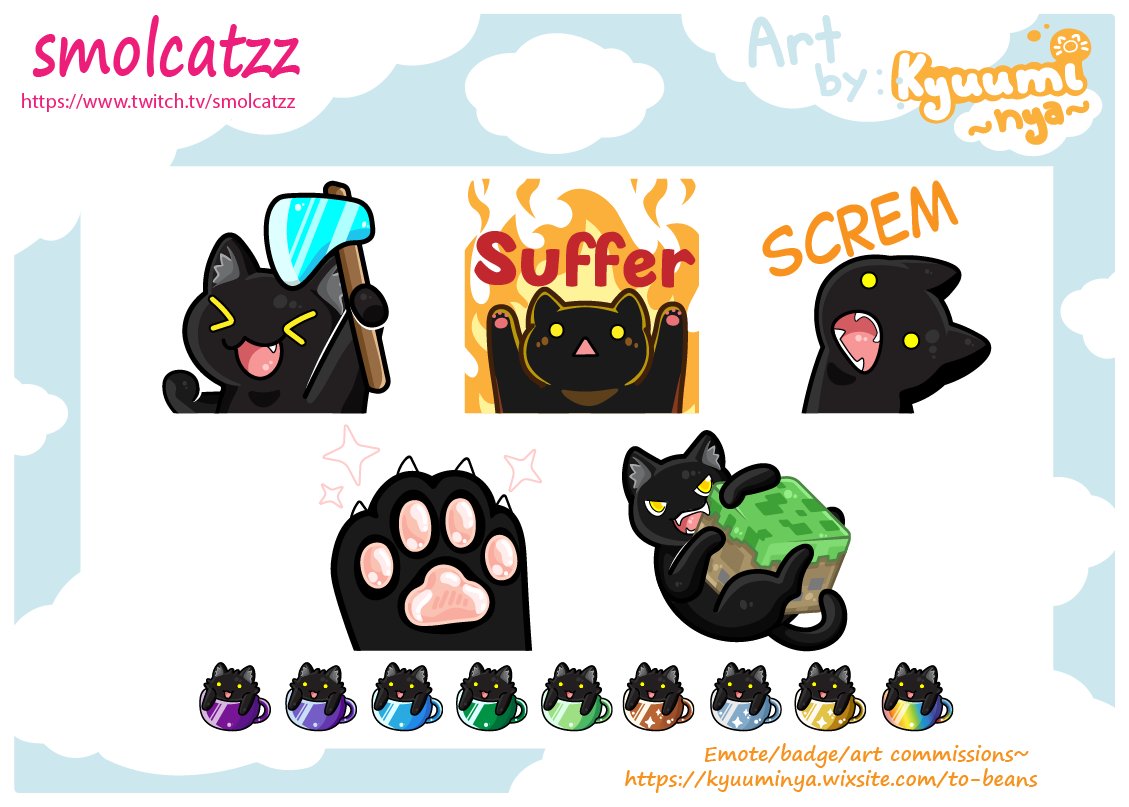 Most recent commission for @smolCatzz's emotes/badges!