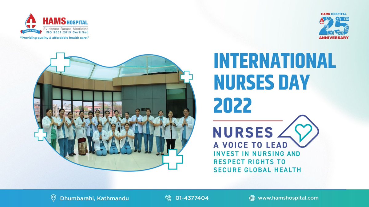 HAMSHospital's tweet photo. Happy International Nurses Day 2022

"Nurses: A Voice to Lead - Invest in Nursing and respect rights to secure global health"

#HAMSHospital
#25thAnniversary 
#ProvidingQualityAndAffordableHealthcare https://t.co/xLsBsK6PB8