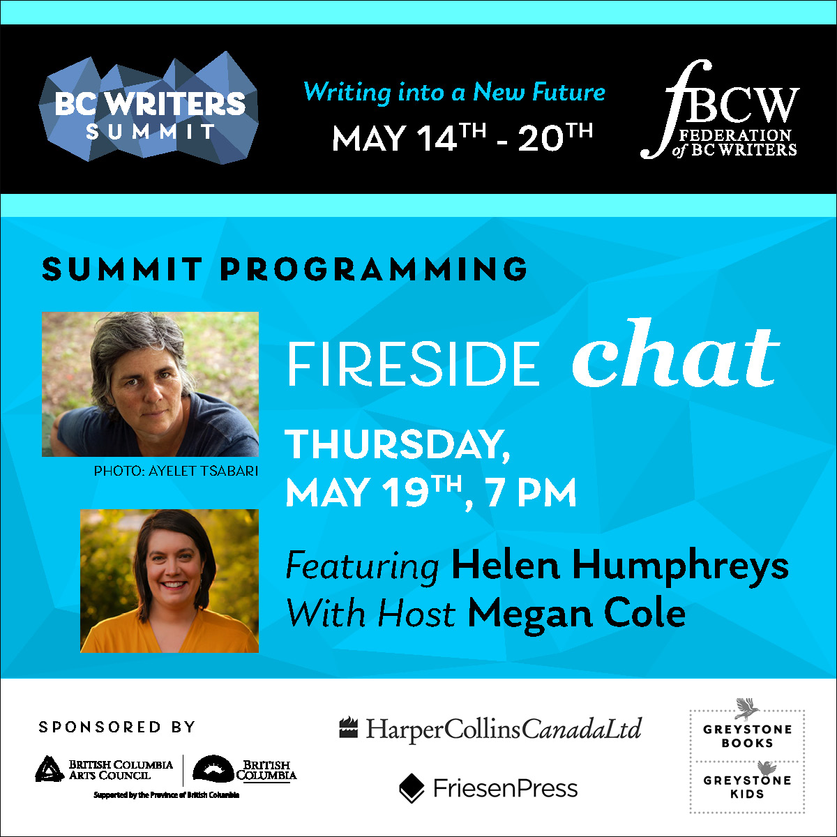 bcwriters's tweet photo. Your BC Summit Pass includes a Fireside Chat with our Keynote Speaker Helen Humphreys, hosted by Megan Cole. Buy your passes here: https://t.co/V0r8SJnbtE
#fbcw #bcwriters #writersinbc #bcsummit #writers #write #writing https://t.co/RxsJhkO5Vx