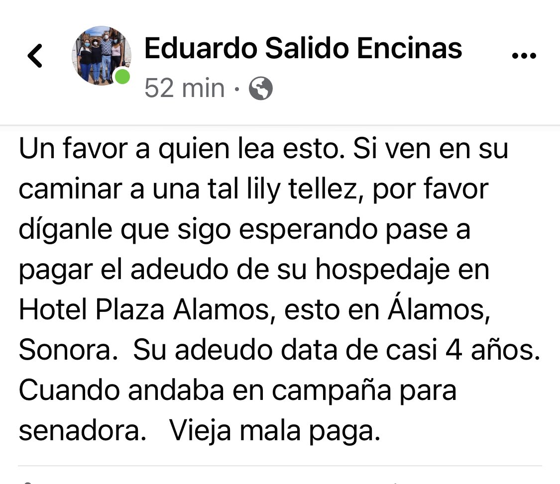 _jcarreola's tweet photo. Latinus informa.

Se renta hospedaje en Hotel Plaza Alamos en Sonora.
No se permite la entrada a Lilly Téllez, antes que pague su adeudo de 4 años. https://t.co/C356uX57eL