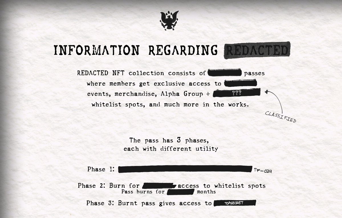 RealRedacted_'s tweet photo. Learn more about our vision for the [REDACTED] #NFT Collection! It's only getting started... https://t.co/HGpAa0fxzp