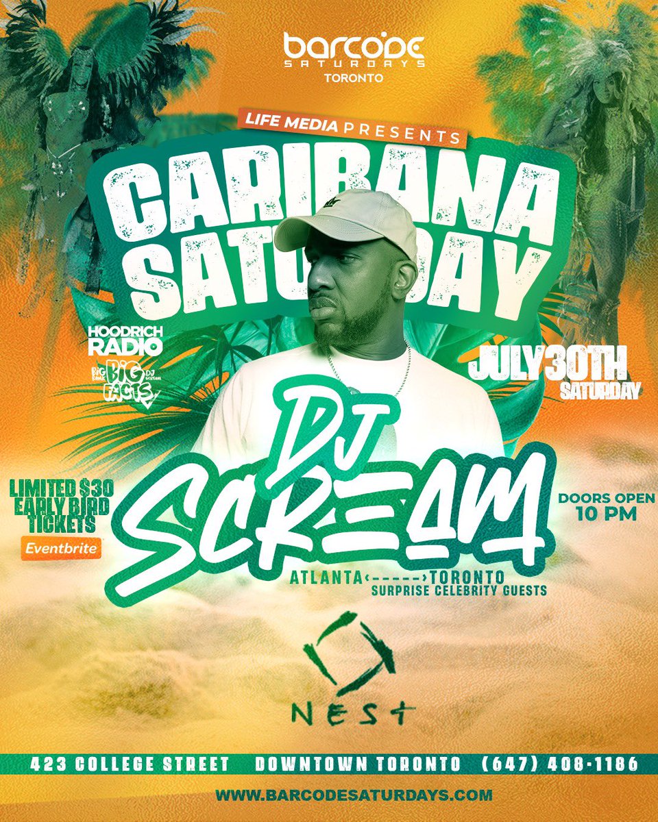 DJSCREAM's tweet photo. Back In Toronto! Caribana! 7/30! 

#BarcodeSaturdays 🇨🇦 https://t.co/FYyzEjy4zd