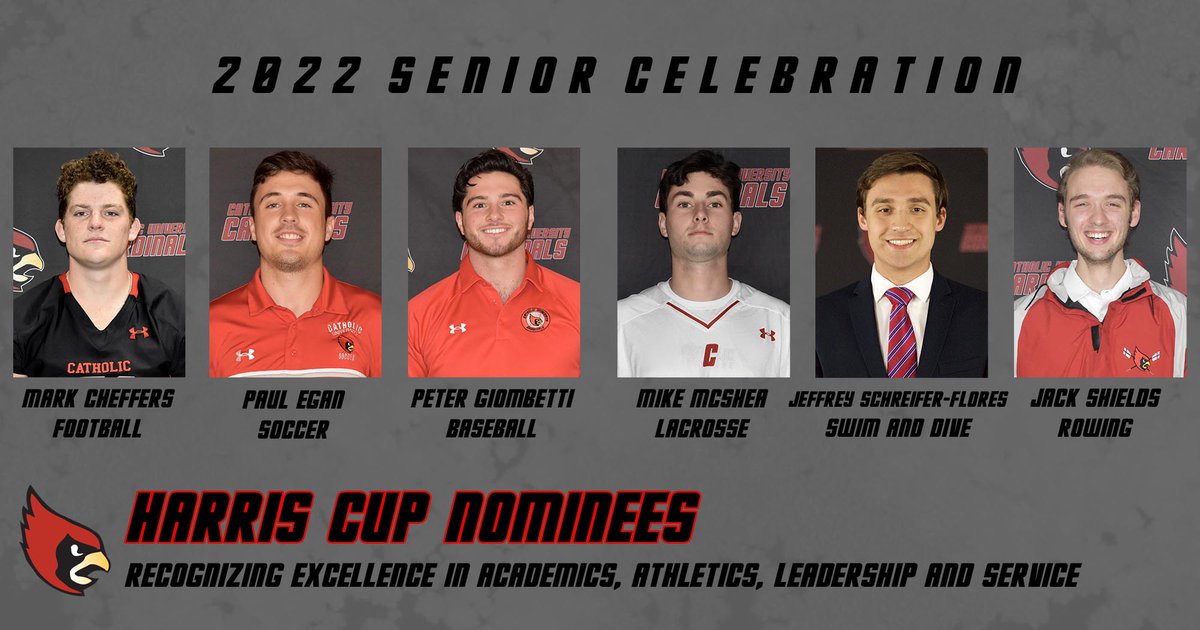 CatholicU_Cards's tweet photo. On Thursday, the athletics department will hold its senior celebration and reveal the winners of its six major honors, including six nominees for the R. Harris Cup. 

INFO: https://t.co/Y8wjYUJ5J4

#ThisIsCatholicU https://t.co/JMgXPPutJY