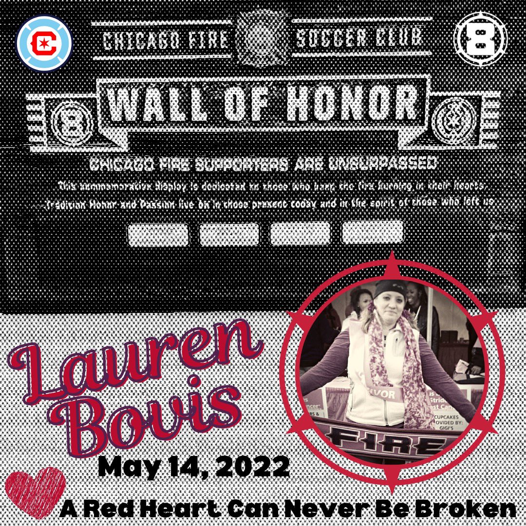 Section8Chicago's tweet photo. Saturday will be a special day for #cf97 supporters as we host the Bovis family to induct Lauren onto the Wall of Honor prior to the match.

Please stop by the plaque as you enter the stadium to celebrate Lauren’s life and passion for @ChicagoFire

#WallOfHonor
#S8CWallOfHonor https://t.co/eEIUYuQFTt