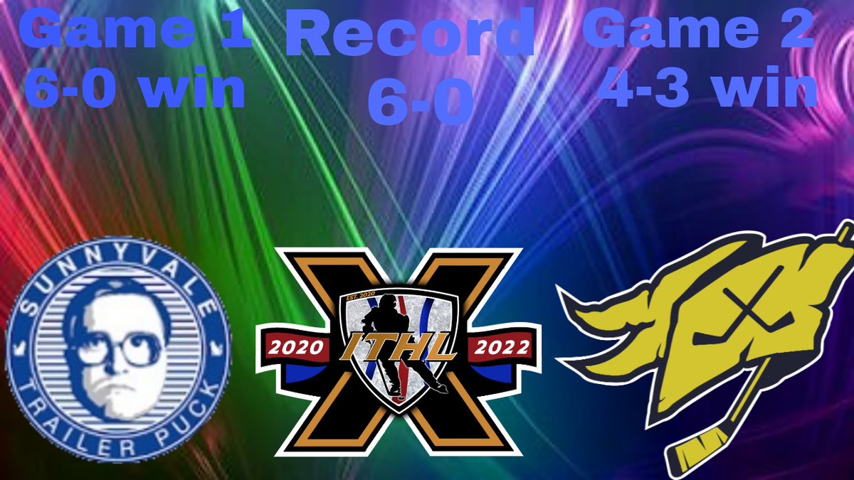 <a href="/SunnyValeITHL/">Sunnyvale ITHL</a>  Goes 6-0 to start the season off 🥳 huge 2 wins tonight against <a href="/StormEASHL/">Storm EASHL</a> <a href="/stricky247/">Stricky247</a> now has 2 Shutouts so far this season💪 and Garxlund continues to put up massive points🔥 fantastic all round teamwork from everyone 😇
