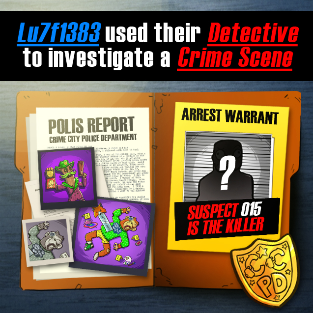 <a href="/Lu7f1383/">Lutfie83</a>
 used his Detective to investigate a Crime Scene. Well done on securing a WL for the a Suspect in the next phase!

#crimedrop #nftcommunity #gamify #lfg
