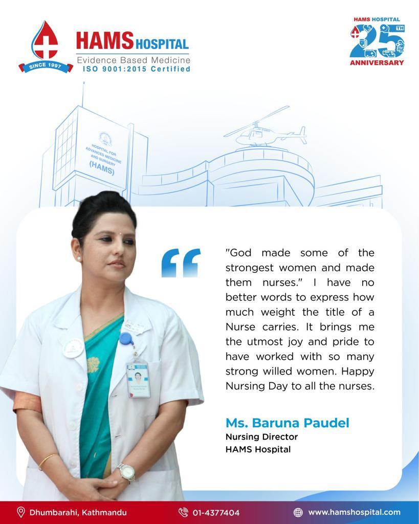 HAMSHospital's tweet photo. "God made some of the strongest women and made them nurses." 

Happy International Nurses Day 2022

Ms. Baruna Poudel
Nursing Director https://t.co/lKSEXLvu19