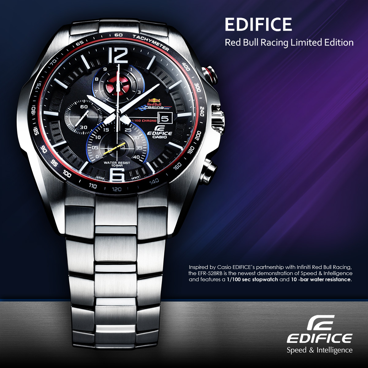 G Shock HK Javys on X EDIFICE Red Bull Racing Limited Edition Back cover marking certifies partnership Original card and package 1 100 second chronograph Tachymeter 100 meter water resistance