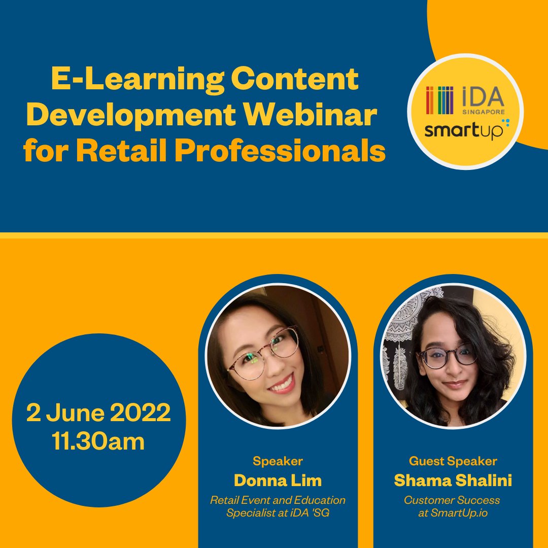 Our Customer Success Specialist, Shama, will be sharing at a #webinar organised by iDA'SG on the 2nd of June. 🖥

Sign up here at eventbrite.sg/e/engage-and-d…

#reimaginetraining #elearning #contentdevelopment