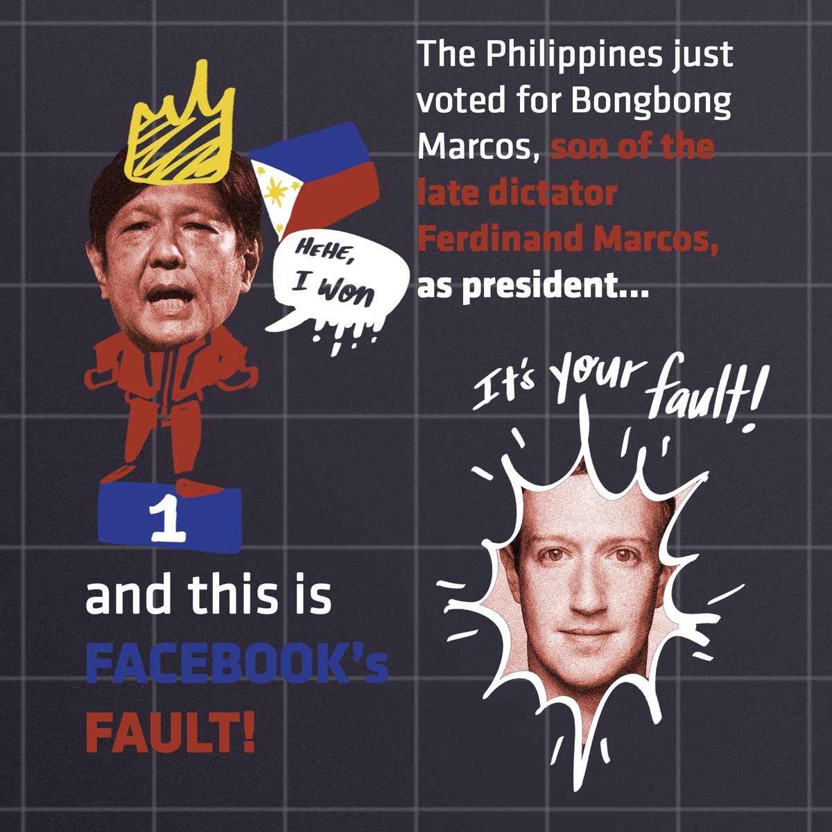 richard_mercz's tweet photo. The Philippines just voted the son of a dictator as president, and here's an infographic to why this is Facebook's fault (and many other things!) and why we should be disturbed! (1/4) https://t.co/s8yKGRf0AN
