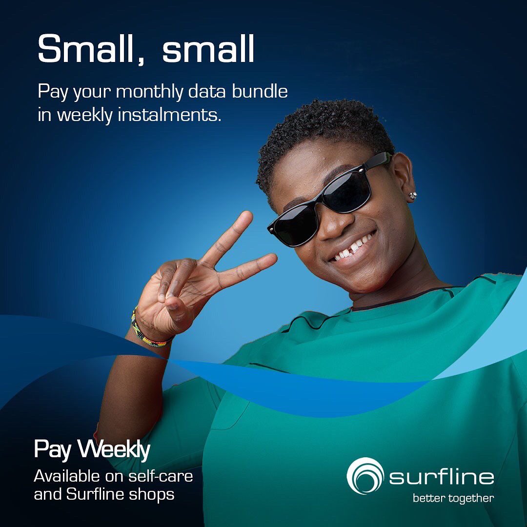 SurflineGH's tweet photo. Whatever your data bundle needs or budget, you now have the power to pay for your monthly bundle in weekly installments.

Use Surfline’s new PAY WEEKLY BUNDLES to save money while enjoying Ghana’s fastest 4G . Available on *718*77# 

#SurflineGhana #4GLTE #Surfline #PayWeekly https://t.co/qlaVmP0ZU7
