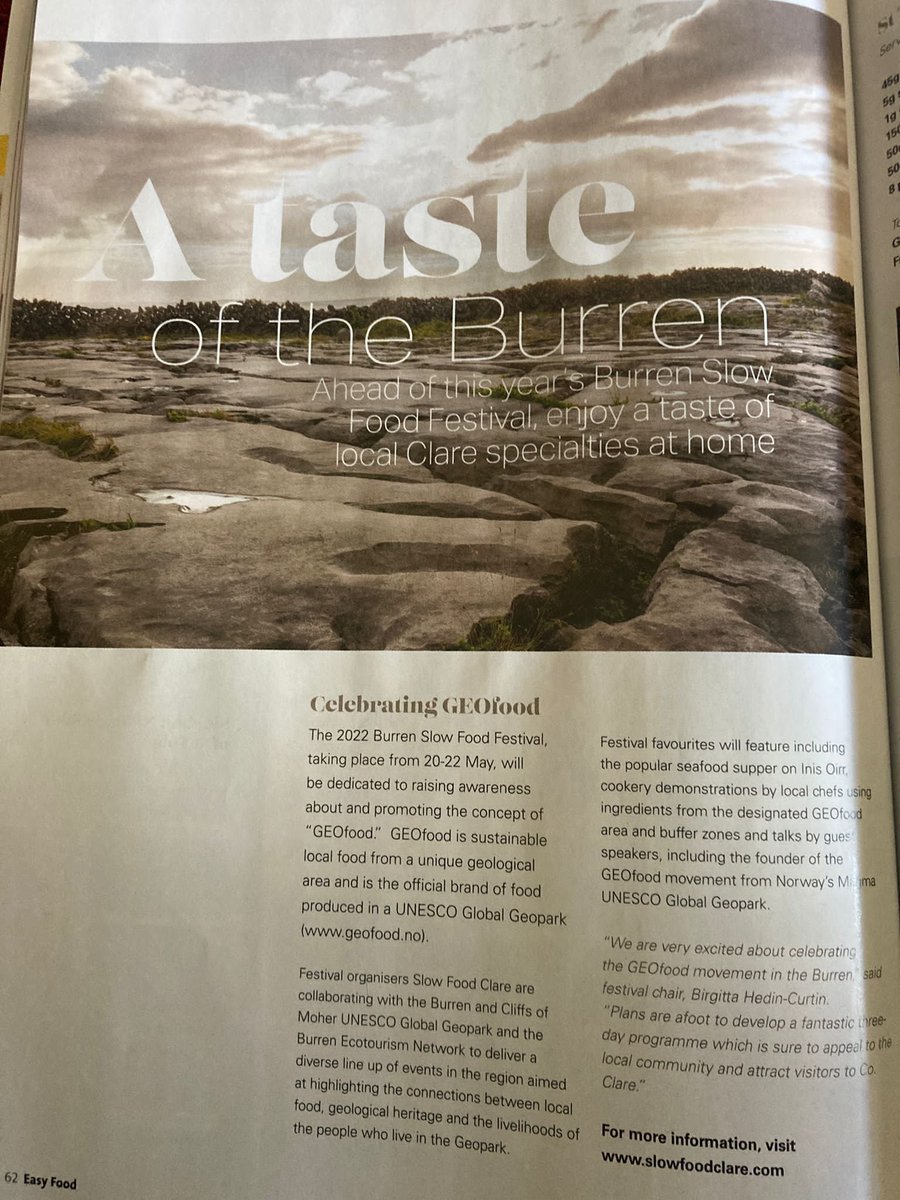 slowfoodclare's tweet photo. Great article about the #BurrenSlowFoodFestival 20-22 May in @easyfoodmag ! Book your tickets now to see #GEOfood launch & Ukrainian #cookerydemos!
https://t.co/9OaVNO7UPH
#foodfestival @visitBurren @SlowfoodIreland @burrengeopark @calorireland @burrensalmon @magmageopark https://t.co/J9u7jKWSI2