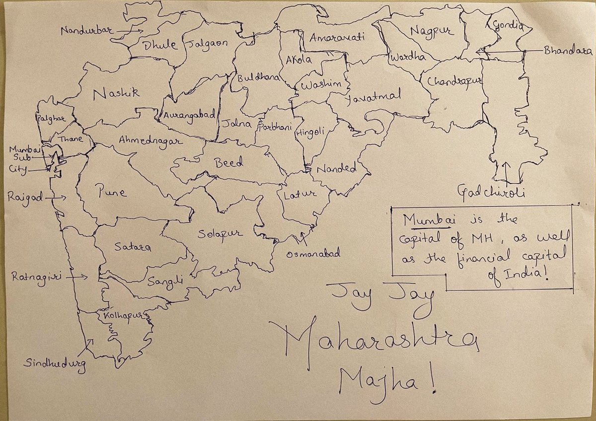 rohisush's tweet photo. 😃 Sometimes your kids you surprises..

Drawing of Maharashtra by my Son. 
#NoTracing https://t.co/Omhw26r0yH