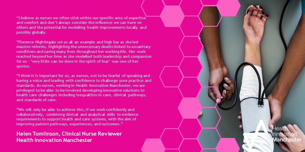 Health Innovation Manchester (@healthinnovmcr) on Twitter photo Helen Tomlinson, Clinical Nurse Reviewer <a href="/HealthInnovMcr/">Health Innovation Manchester</a> believes it is important for nurses not to be fearful of having a voice & leading with confidence to challenge poor practice/standards.
#InternationalNursesDay #weareHInM Helen Tomlinson, Clinical Nurse Reviewer <a href="/HealthInnovMcr/">Health Innovation Manchester</a> believes it is important for nurses not to be fearful of having a voice & leading with confidence to challenge poor practice/standards.
#InternationalNursesDay #weareHInM
