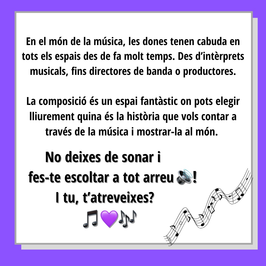 bandadebenissa's tweet photo. En el món de la música, la dona té cabuda en tots els espais. I la composició n'és un d'ells.
I tu, t'atreveixes?💜🎶
#SLMBenissa #SomLaBanda #BandaDeBenissa #LaMúsicaEnClauDeDOna #MúsicaDeBanda #BandaDePoble
(4/4) https://t.co/vJ7xldKKJr