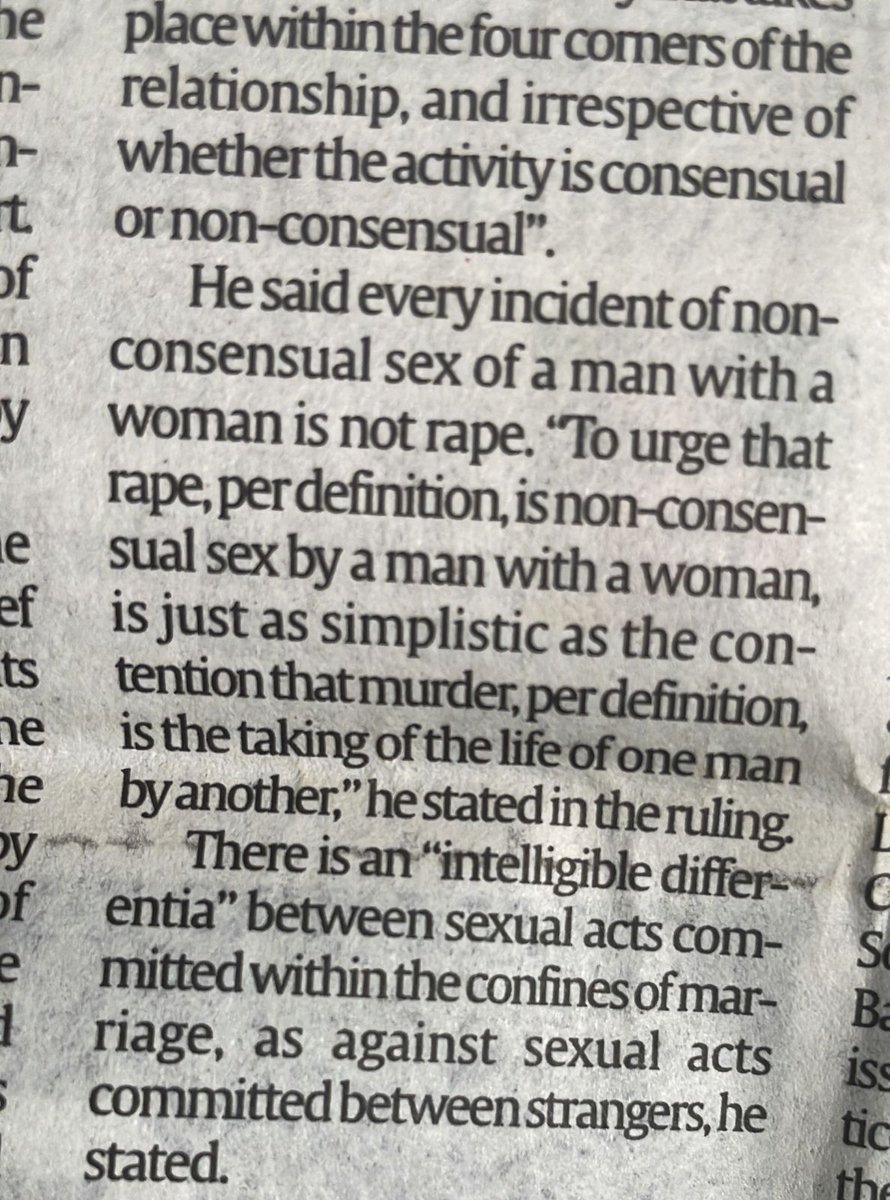anumayhem's tweet photo. To argue that “rape per definition is non consensual sex is simplistic” #Wutt
#maritalrape judgement by Delhi High Court Judge Hari Shankar https://t.co/Pub6wvD1Z9