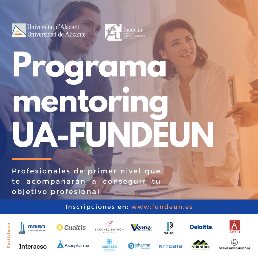 fundeun's tweet photo. Ponemos en marcha junto a la @UA_Universidad y 14 empresas de la Provincia de Alicante un nuevo programa de mentorización profesional para alumnos de la #UA. 

¡Infórmate!

Plazo de inscripción abierto hasta el 20 de mayo. 

https://t.co/qjLmxbsqpC

#mentoring #empleo https://t.co/lKJa4CGeYp