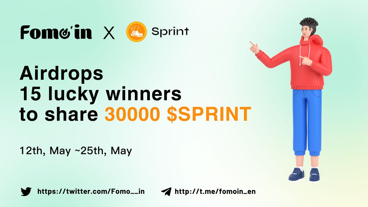 😍Fomoin collaborates with <a href="/thesprintapp/">SPRINT ($TST)</a> #Airdrop 
🏆 Reward: 30,000 $SPRINT for 15 lucky winners🚀
1⃣RT,💕,@ 3frds
2⃣Follow <a href="/Fomo__in/">Fomoin</a> &amp; <a href="/thesprintapp/">SPRINT ($TST)</a> 
3⃣Join t.me/fomoin_en &amp; t.me/thesprintapp
4⃣Click participate and fill: fomoin.finance/#/airdrop-deta…

#Giveaways #BSC